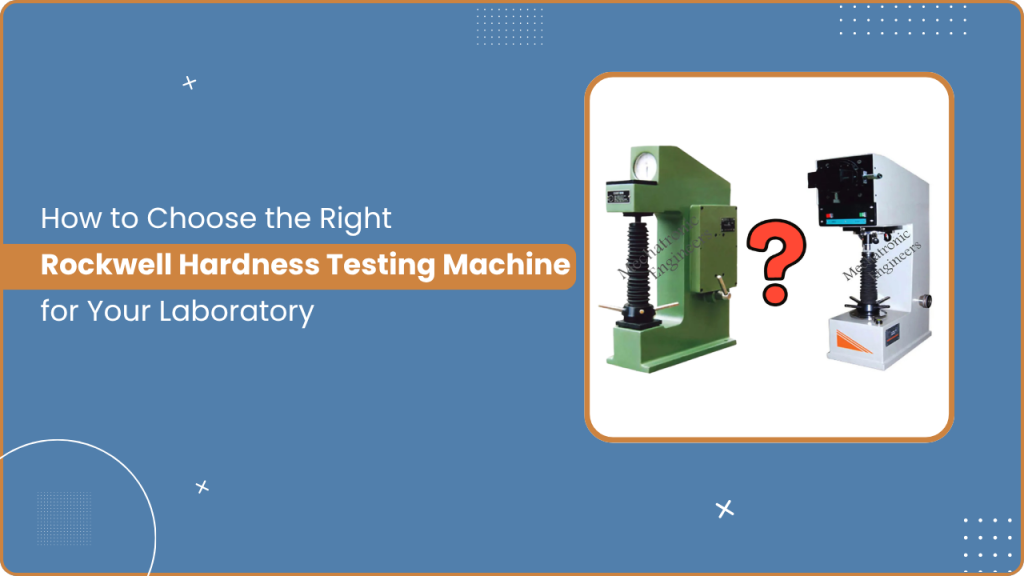 Rockwell hardness testing machine testing steel sample in laboratory