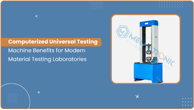 Computerized universal testing machine performing tensile testing on metal specimen